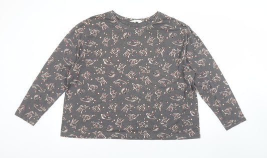 Marks and Spencer Women's Grey Animal Print Long Sleeve Pyjama Top XL