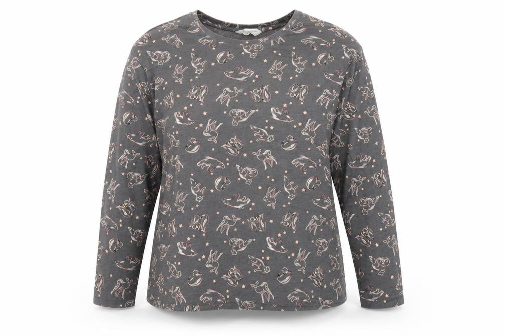 Marks and Spencer Women's Grey Animal Print Long Sleeve Pyjama Top XL