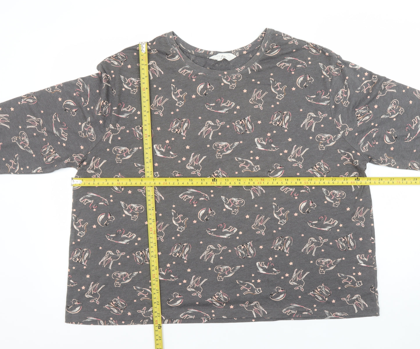 Marks and Spencer Women's Grey Animal Print Long Sleeve Pyjama Top XL