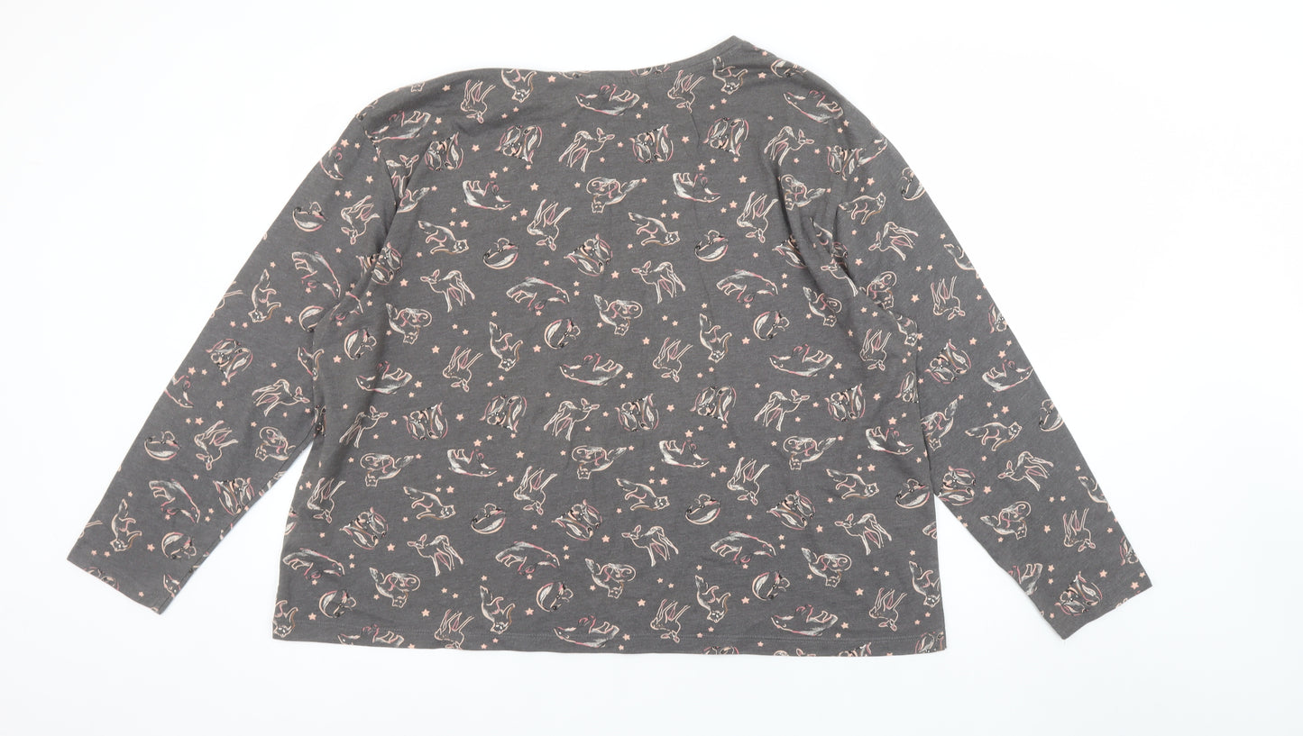 Marks and Spencer Women's Grey Animal Print Long Sleeve Pyjama Top XL