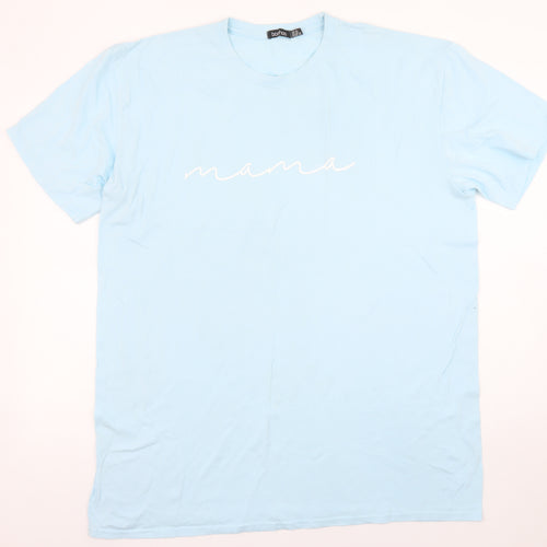 Boohoo Womens Blue Mama Cotton T-Shirt Size 16 Short Sleeve Casual Top