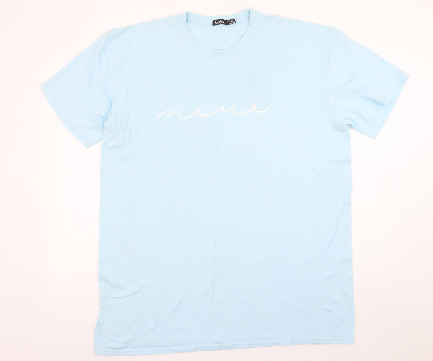 Boohoo Womens Blue Mama Cotton T-Shirt Size 16 Short Sleeve Casual Top