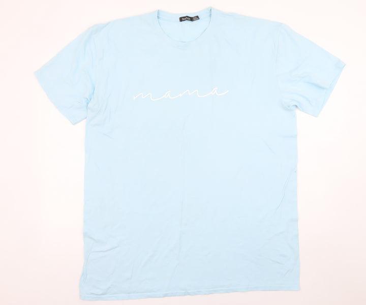 Boohoo Womens Blue Mama Cotton T-Shirt Size 16 Short Sleeve Casual Top