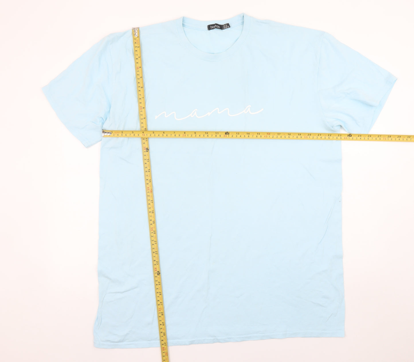 Boohoo Womens Blue Mama Cotton T-Shirt Size 16 Short Sleeve Casual Top