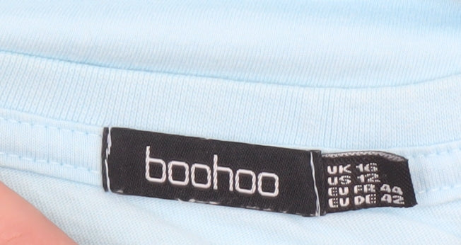 Boohoo Womens Blue Mama Cotton T-Shirt Size 16 Short Sleeve Casual Top