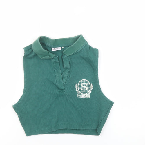 Slazenger Womens Green Cropped Polo Vest Top UK 10 Sleeveless