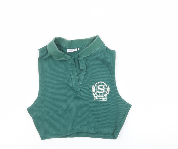 Slazenger Womens Green Cropped Polo Vest Top UK 10 Sleeveless