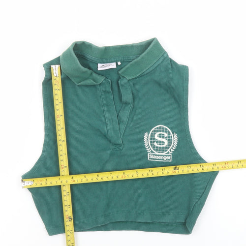 Slazenger Womens Green Cropped Polo Vest Top UK 10 Sleeveless