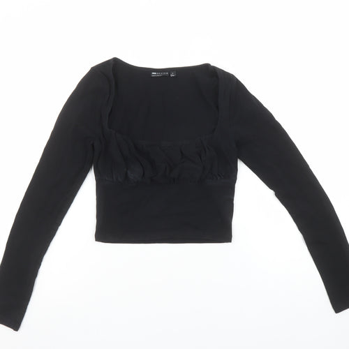 ASOS DESIGN Women’s Black Cropped Long Sleeve Jersey Blouse Size 8