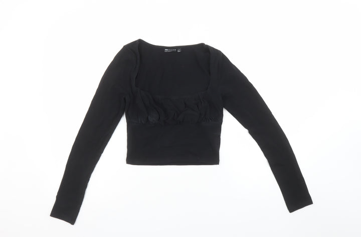ASOS DESIGN Women’s Black Cropped Long Sleeve Jersey Blouse Size 8