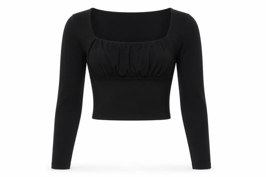 Front view of ASOS DESIGN Women’s Black Cropped Long Sleeve Jersey Blouse, size UK 8
