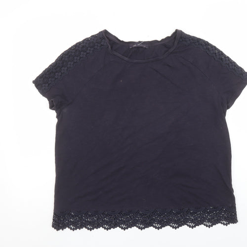 Marks and Spencer Women's Navy Crochet Trim Cotton T-Shirt UK 12