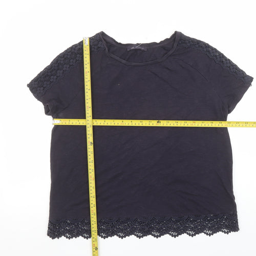 Marks and Spencer Women's Navy Crochet Trim Cotton T-Shirt UK 12