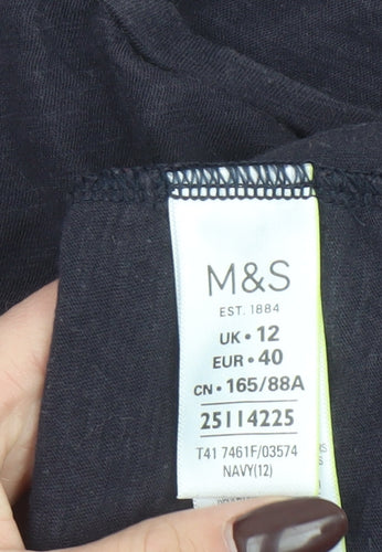 Marks and Spencer Women's Navy Crochet Trim Cotton T-Shirt UK 12