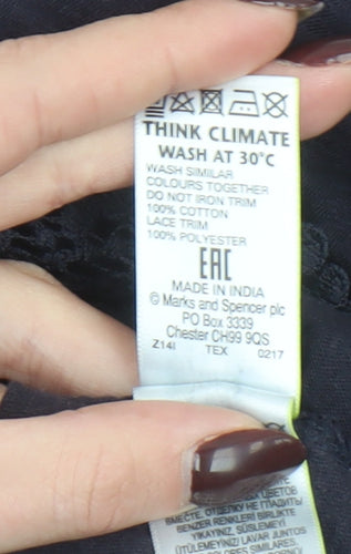 Marks and Spencer Women's Navy Crochet Trim Cotton T-Shirt UK 12