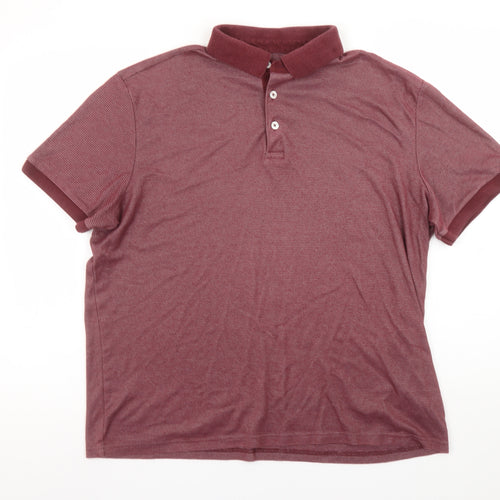 Tu Men’s Red Striped Cotton Blend Polo Shirt Size L Regular Fit