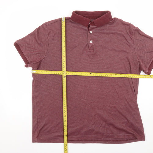 Tu Men’s Red Striped Cotton Blend Polo Shirt Size L Regular Fit