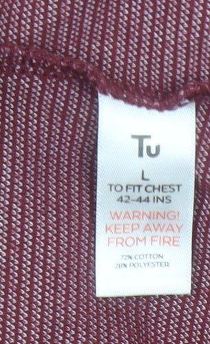 Tu Men’s Red Striped Cotton Blend Polo Shirt Size L Regular Fit