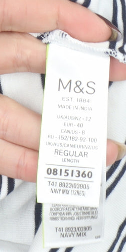 Marks and Spencer Women’s Navy Stripe Tank Top Size 12 Regular Cotton Blend