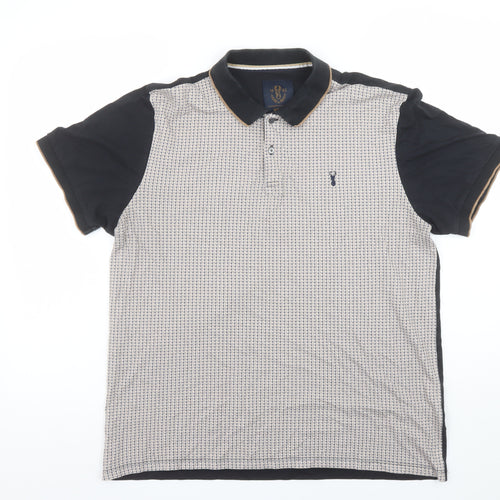 Next Men’s Beige & Black Cotton Geometric Polo Shirt Size L