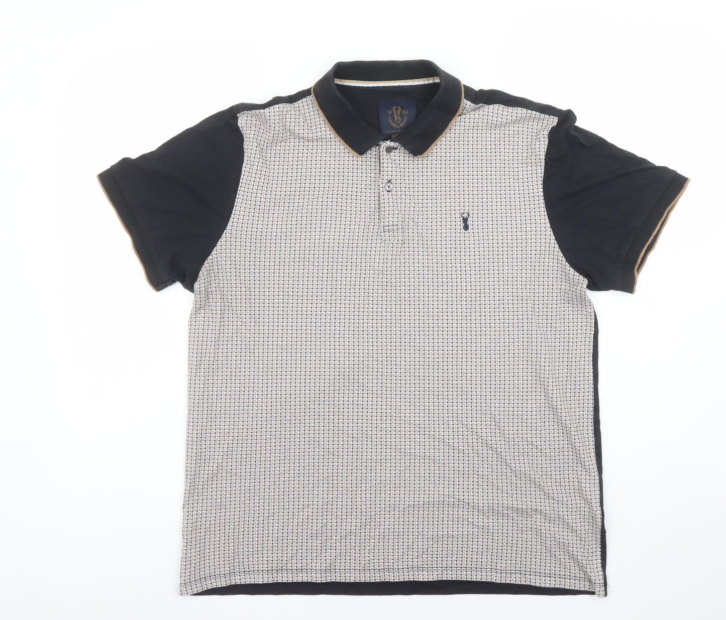 Next Men’s Beige & Black Cotton Geometric Polo Shirt Size L