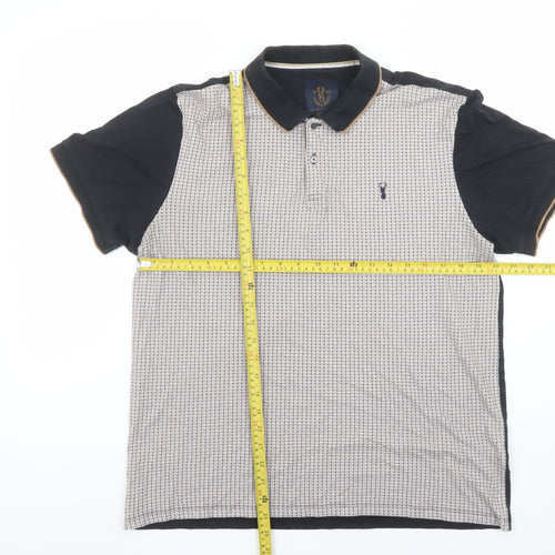 Next Men’s Beige & Black Cotton Geometric Polo Shirt Size L