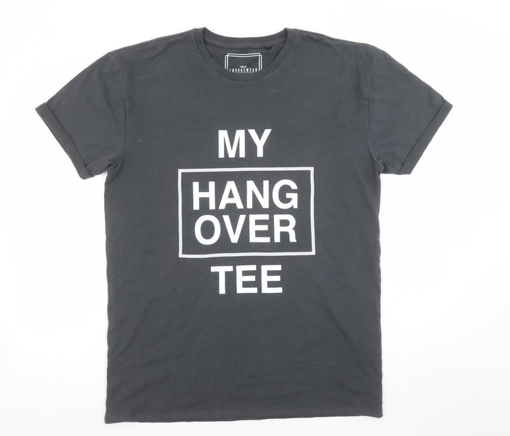 Next Men's Black Funny Graphic Print Cotton T-Shirt Size M
