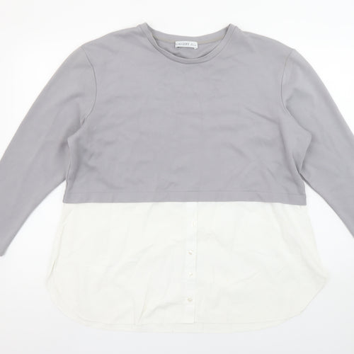 Gallery Womens Grey White Colourblock Tunic Blouse UK L Long Sleeve