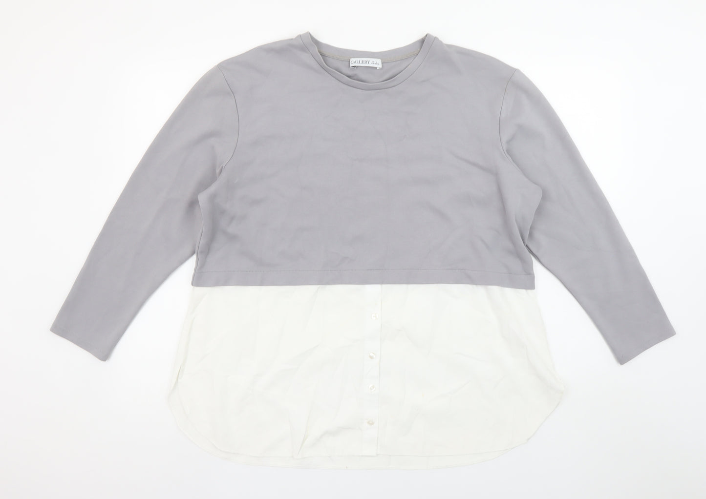 Gallery Womens Grey White Colourblock Tunic Blouse UK L Long Sleeve