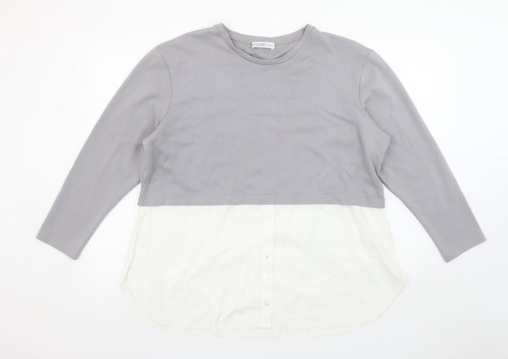 Gallery Womens Grey White Colourblock Tunic Blouse UK L Long Sleeve