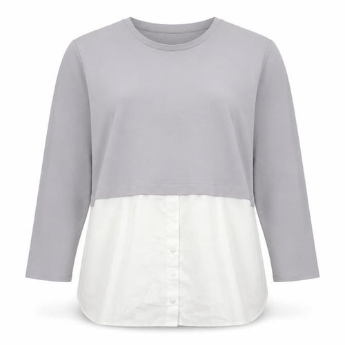 Gallery Womens Grey White Colourblock Tunic Blouse UK L Long Sleeve