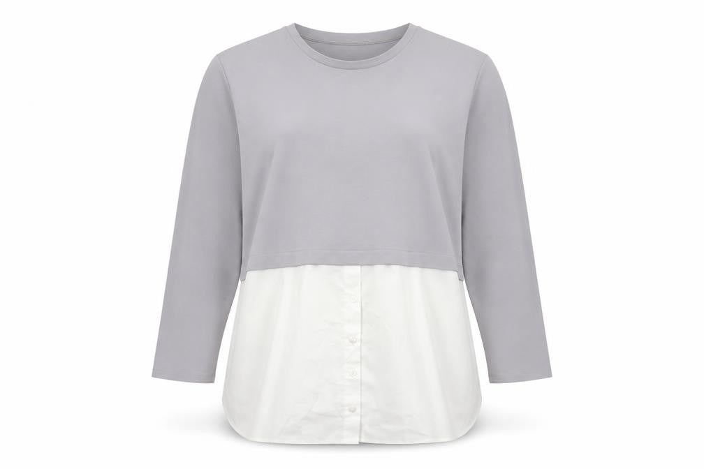 Gallery Womens Grey White Colourblock Tunic Blouse UK L Long Sleeve