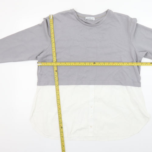 Gallery Womens Grey White Colourblock Tunic Blouse UK L Long Sleeve