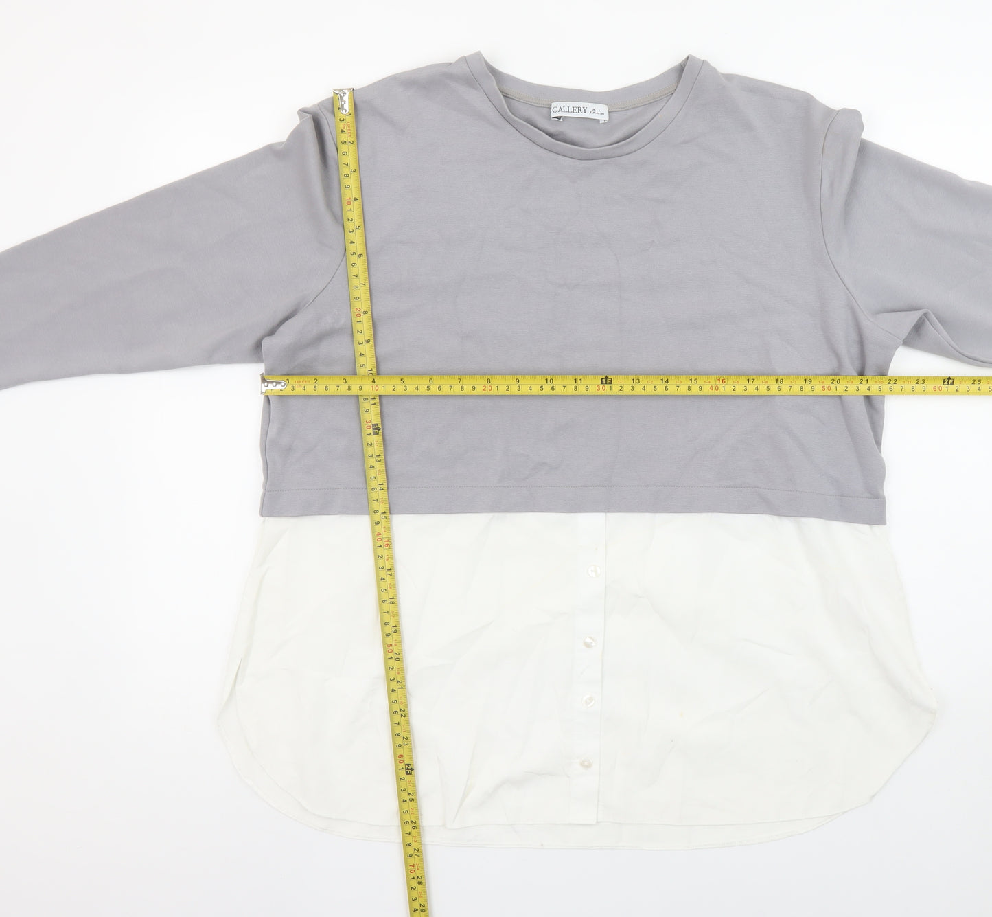 Gallery Womens Grey White Colourblock Tunic Blouse UK L Long Sleeve