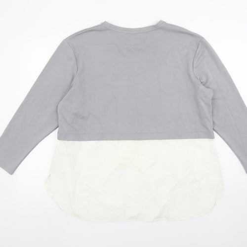 Gallery Womens Grey White Colourblock Tunic Blouse UK L Long Sleeve