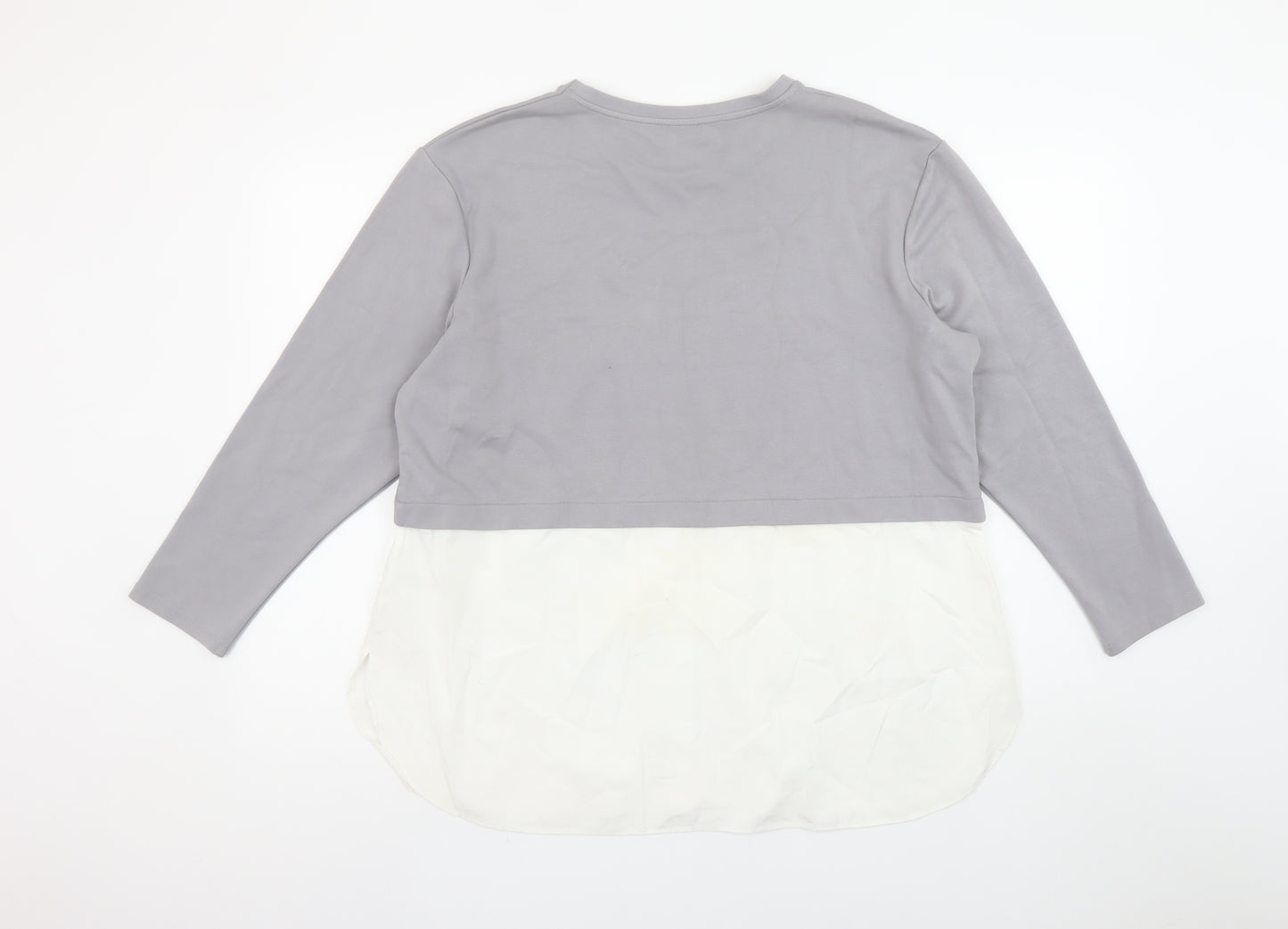Gallery Womens Grey White Colourblock Tunic Blouse UK L Long Sleeve