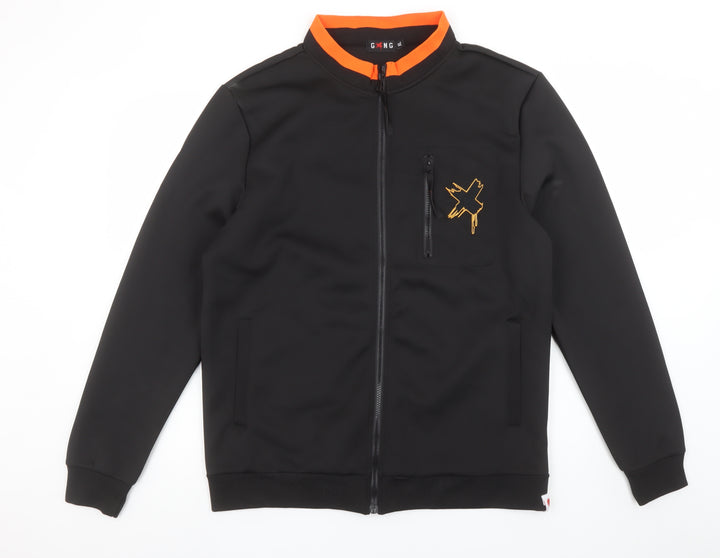 GONG Men's Black XL Full Zip Sweatshirt with Logo Trim