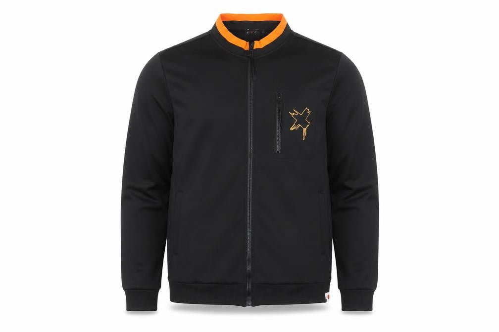 Front view of GONG Men's Black XL Full Zip Sweatshirt with Logo Trim