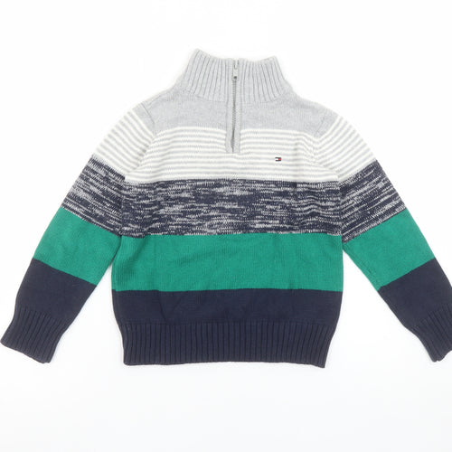 Tommy Hilfiger Boys Grey Green Blue 4 Years 1/2 Zip Cotton Jumper