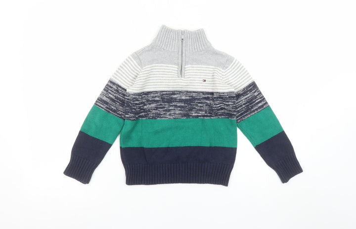 Tommy Hilfiger Boys Grey Green Blue 4 Years 1/2 Zip Cotton Jumper