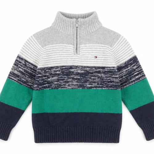 Tommy Hilfiger Boys Grey Green Blue 4 Years 1/2 Zip Cotton Jumper