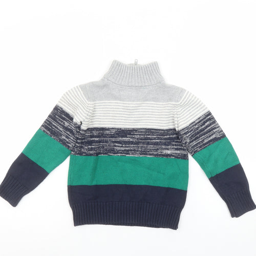 Tommy Hilfiger Boys Grey Green Blue 4 Years 1/2 Zip Cotton Jumper