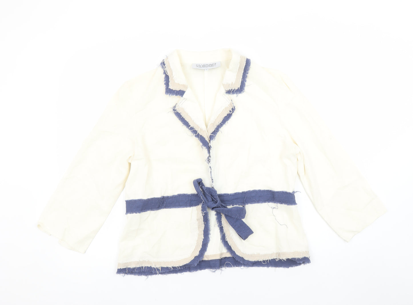 Stormafit Women’s Ivory Linen Blend Belted Blazer Jacket Size 16