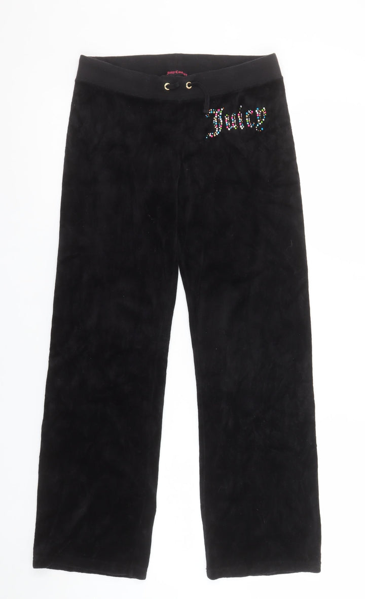 Juicy Couture Girls Black Velour Sweatpants Size 14 Drawstring Waist