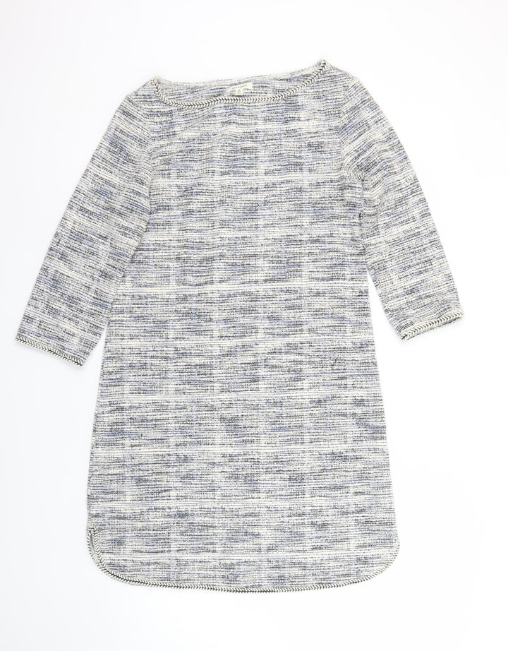 Max Studio Women’s Grey Shift Dress M Woven 3/4 Sleeve Boat Neck