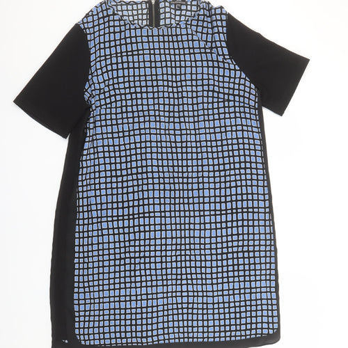 Warehouse Women Blue Geometric Shift Dress Size 16 Short Sleeve
