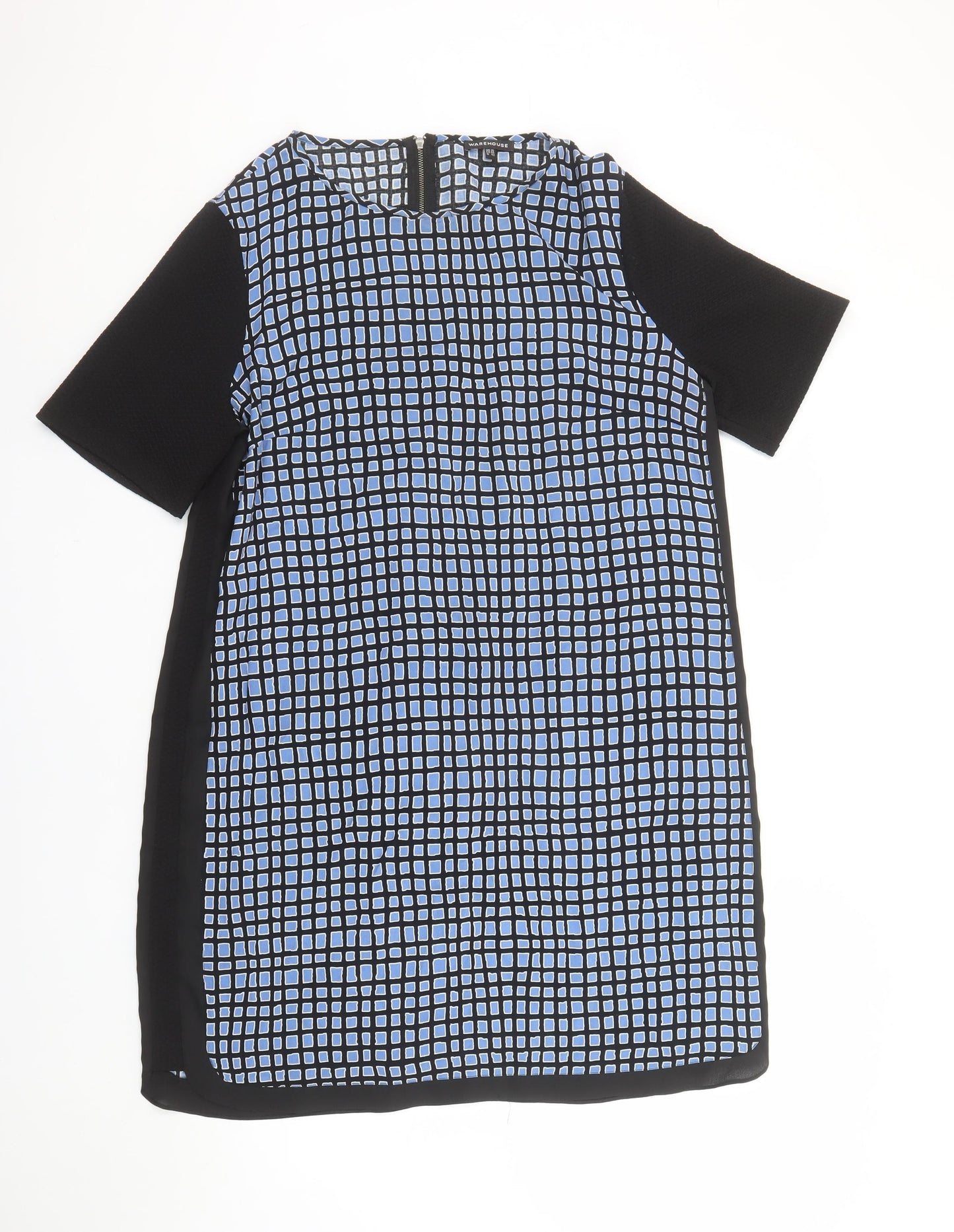 Warehouse Women Blue Geometric Shift Dress Size 16 Short Sleeve