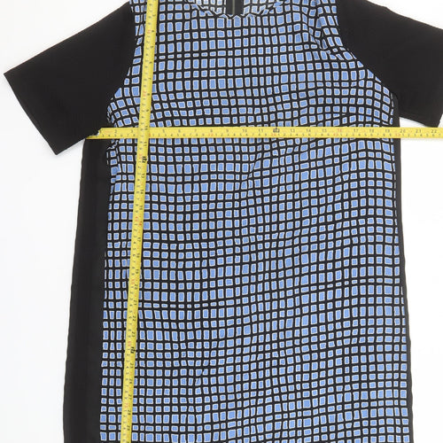 Warehouse Women Blue Geometric Shift Dress Size 16 Short Sleeve