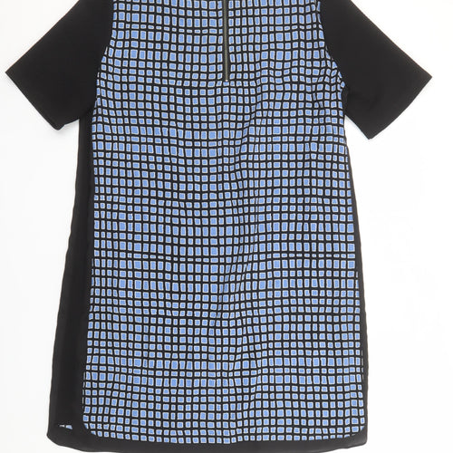 Warehouse Women Blue Geometric Shift Dress Size 16 Short Sleeve