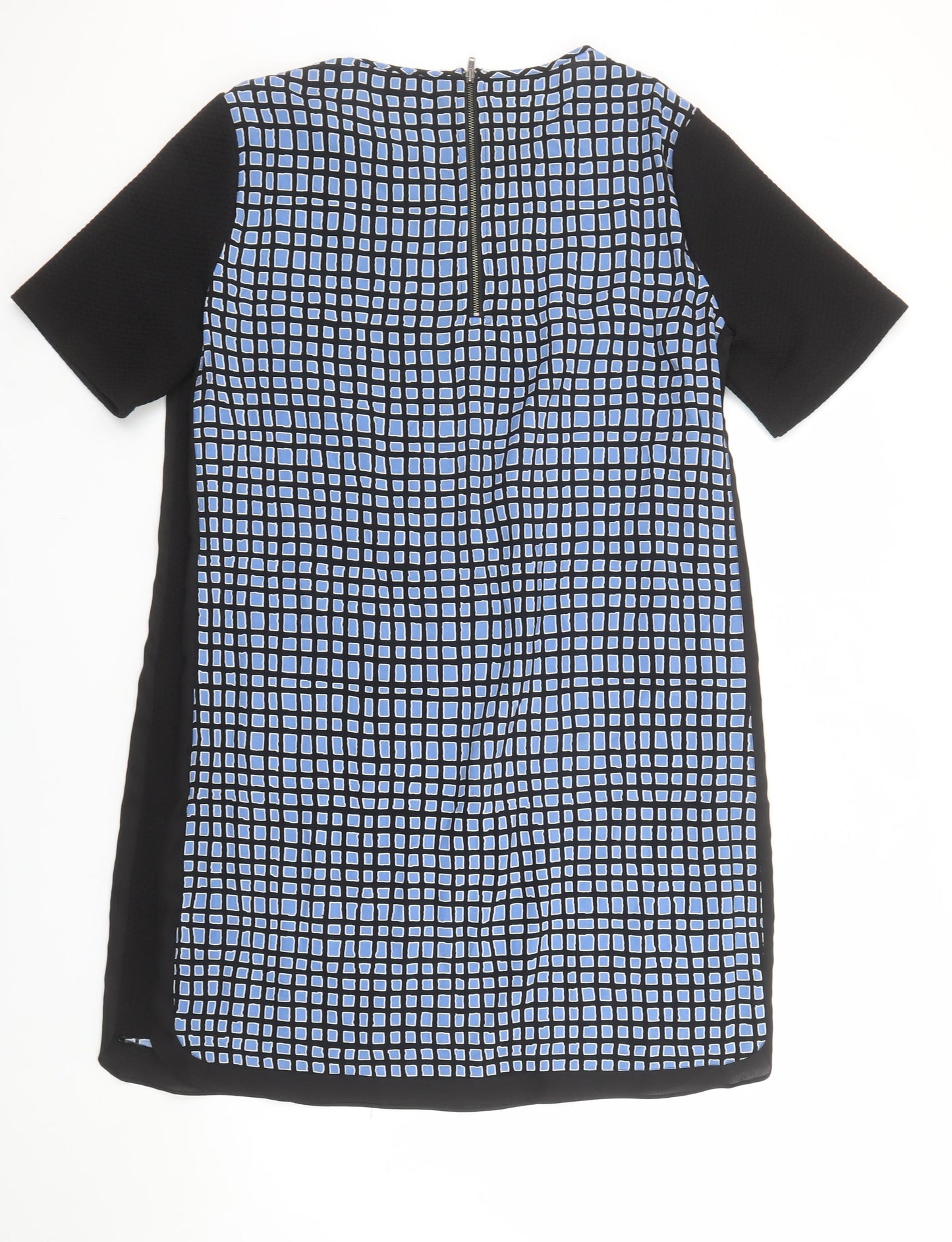 Warehouse Women Blue Geometric Shift Dress Size 16 Short Sleeve